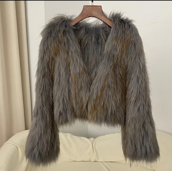 Natural Raccoon Fur Jacket New Thickened Warm V-neck Double-sided Woven … - Picture 12 of 15